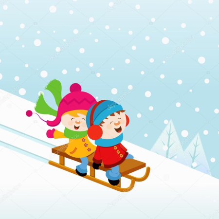 Фон зимние забавы для детей с горкой