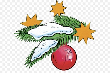 Рисование еловой ветки с игрушками