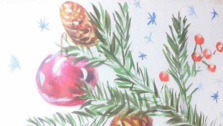 Рисование Новогодняя ветка