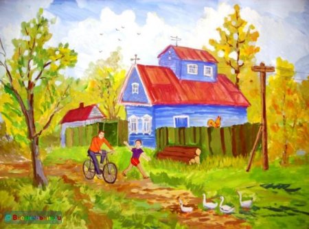 Пейзаж деревни для детей