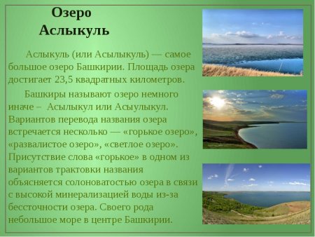 Озеро Аслыкуль описание