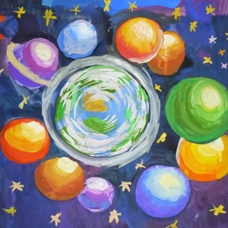 Детские рисунки на тему космос
