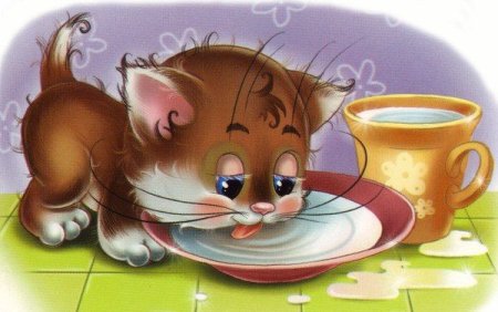 Котенок лакает молоко