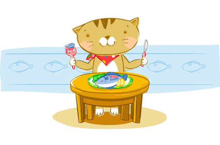 Кот с миской мультяшный