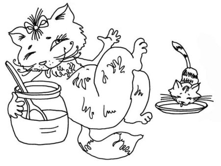 Кот с миской раскраска