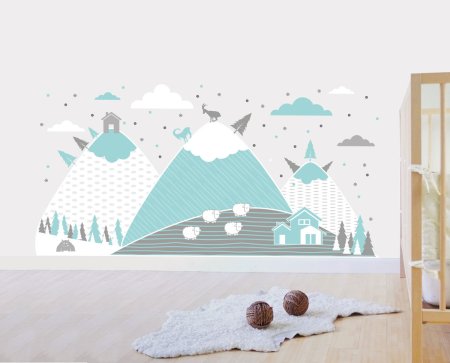 Горы на стене в детской в скандинавском стиле