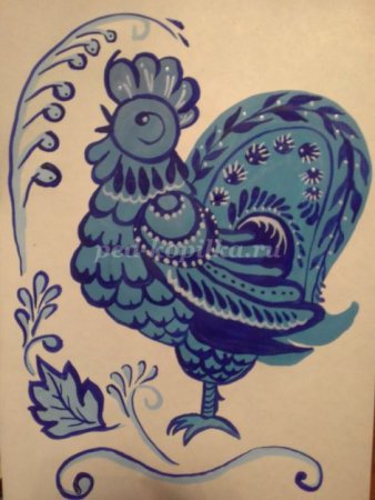 Гжельская роспись петух