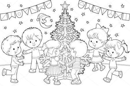 Хоровод у елки раскраска