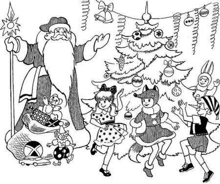Раскраска новый год хоровод