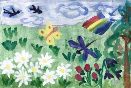 Летний луг рисование для детей