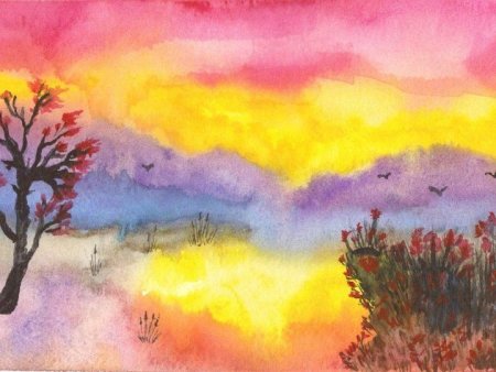 Рисование по мокрой бумаге акварелью