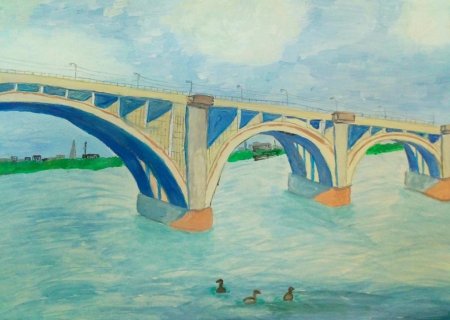 Октябрьский мост Красноярск рисунок