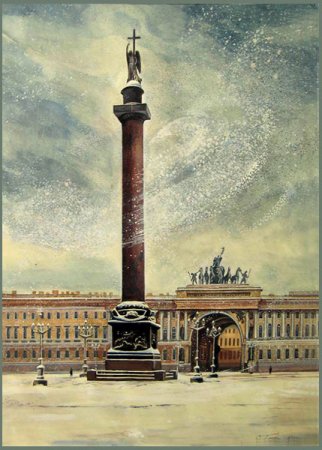 Александровская колонна в Санкт-Петербурге силуэт