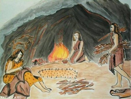 Костер в пещере древнего человека