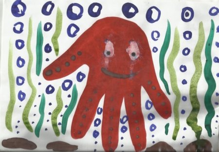 Рисование ладошкой Осьминожка