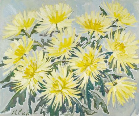 Хризантема желтая акварель