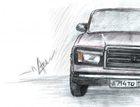 ВАЗ 2107 спереди карандашом