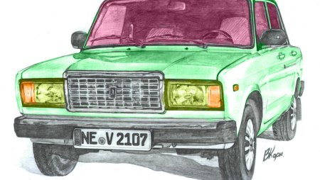 ВАЗ 2107 спереди карандашом