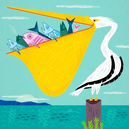 Пеликан гуашью