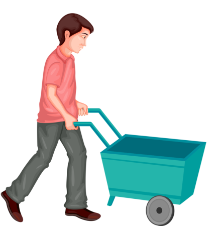 Человек катит тележку