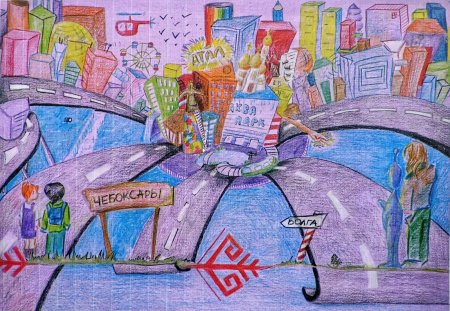 Город будущего рисунок для детей