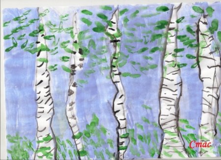 Рисование Березовая роща в старшей группе