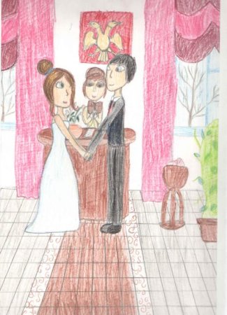Детский рисунок на тему свадьба