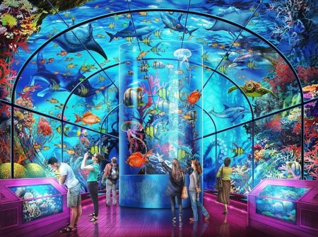 Ребенок в океанариуме иллюстрация