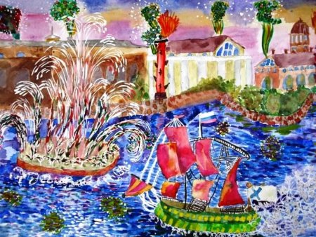 Разводные мосты в Санкт-Петербурге акварелью