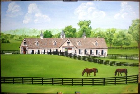 Дом с цветами, и конюшней