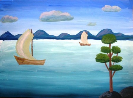 Пейзаж цветными карандашами для детей