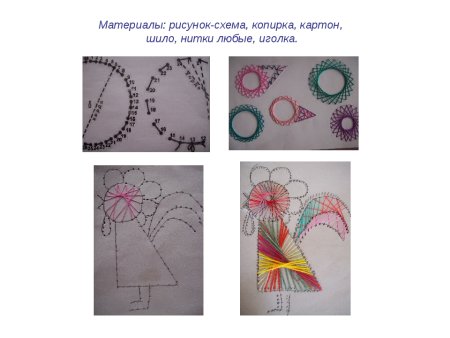 Рисунок нитками на картоне