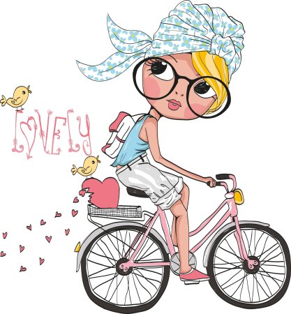 Девочка на велосипеде мультяшная
