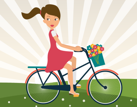 Мама катается на велосипеде