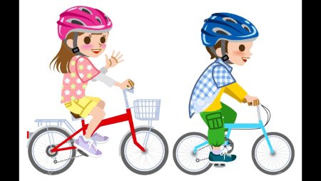 Мальчик и девочка едут на велосипеде