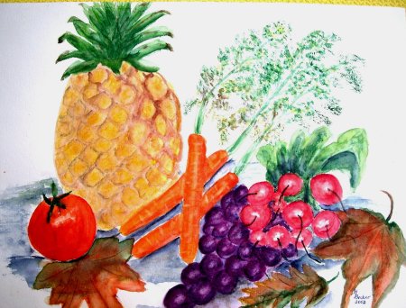 Рисование овощей и фруктов