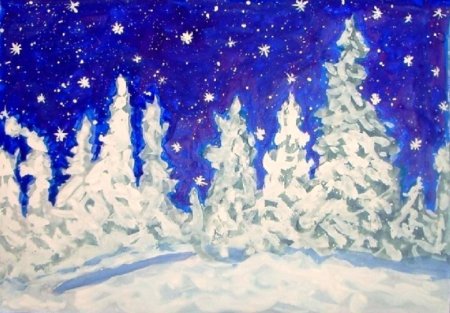 Рисование зимний лес
