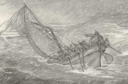 Буря в море карандашом