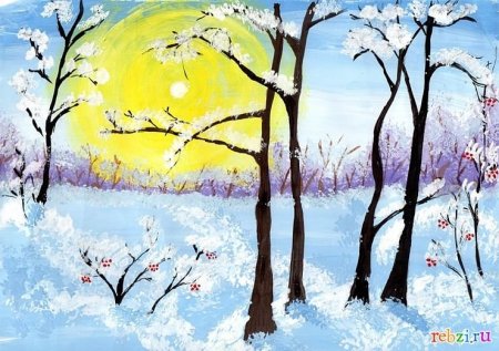 Зимний пейзаж с детьми 6 лет