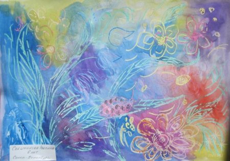 Смешанная техника рисования восковые мелки и акварель