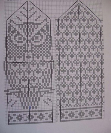 Жаккардовые варежки с совами