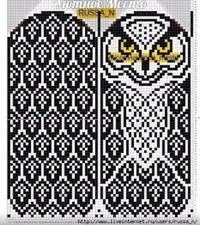 Варежки жаккард Сова