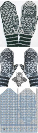 Жаккардовые варежки с совами