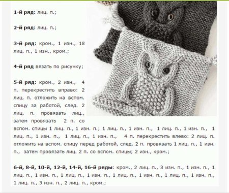 Схема вывязывания Совы спицами