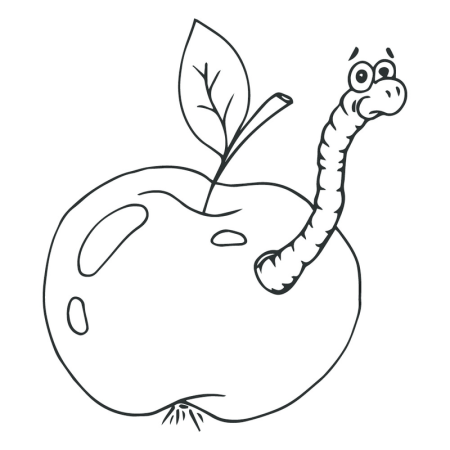Раскраска яблоко с червячком