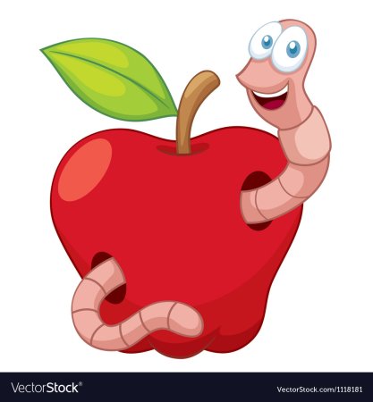 Мультяшный червяк в яблоке