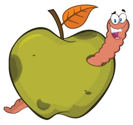 Мультяшный червяк в яблоке