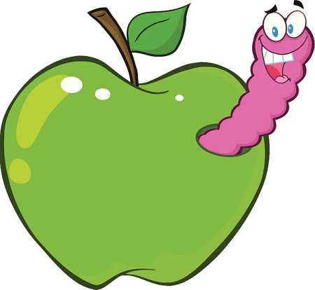 Откусанное яблоко с червяком