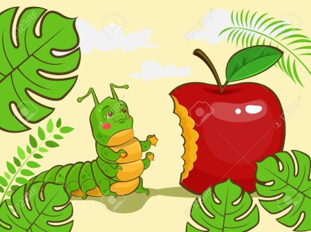 Гусеница ест яблоко