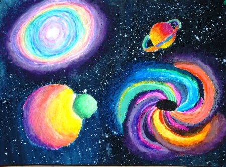 Космос восковыми мелками